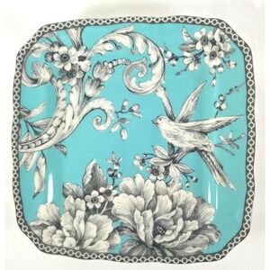 222 Fifth Adelaide Dessert/Side Plate Turquoise Floral Bird 6.2 Porcelain Square
